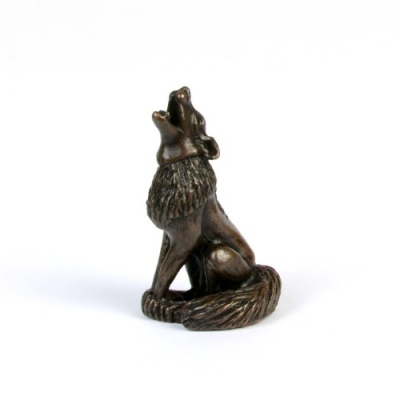 Miniature Bronze Howling Wolf Sculpture